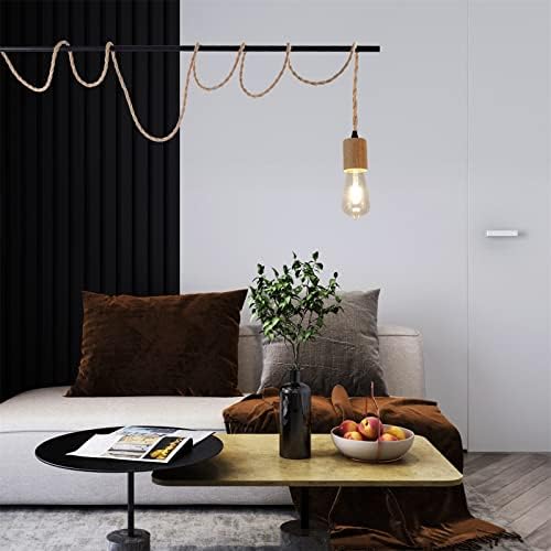 Arturesthome Vintage Rope Light Fitting, Retro Wood Pendant Lights Cord Kit with Switch, Industrial Hanging Light Plug in Lamp Cord for Farmhouse Lamp Cable Retro DIY (UK Plug) (9.8FT)