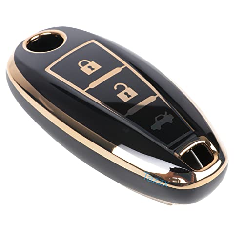 Image of TPU Key Cover Compatible with Maruti Suzuki Baleno, Vitara Breeza, S Cross, Ciaz, Swift, Ignis, 3 Button Smart Key Cover (Black)