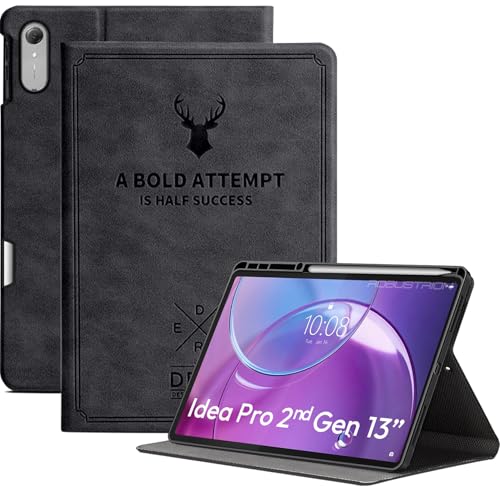 Image of Robustrion Case for Lenovo Idea Tab Pro 2nd Gen 13 inch Cover Case with [Pencil Holder], Deer Pattern Flip Cover for Lenovo Idea Tab Pro Gen 2 Cover Case 13 inch [Auto Sleep Wake Support] - Black