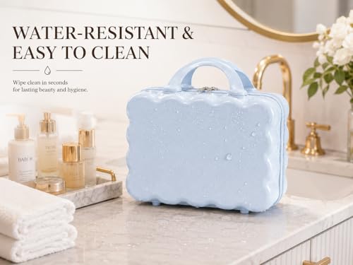 Image of Travel Makeup Case with Lock & Luggage Strap, ABS Hard Shell Cosmetic Vanity Case, Portable Makeup Organizer for Women, Beauty Storage Box for Makeup, Skincare & Toiletries (Pastel Blue, MODEL1)