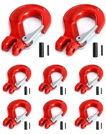 QWORK Clevis Slip Hook with Latch, 8 Pack, 3/8