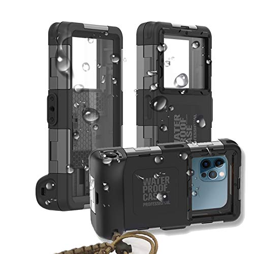 「Doo」IPX8標準防水レベル ダイビングケース iPhone写真やビデオ水中撮影ケース 水深さ15mで潜水 360度全方位保護 防水 防雪 防滴 耐衝撃 耐久性 水中撮影 お釣り お風呂 温泉 海水浴 水泳など適用 ストラップ付き【for iPhone/Android 6.8インチまで 多機種対応】ブラッ