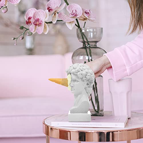Sewroro Resin David Sculptures Figurine Ice Cream Smashed David Statue Desktop Bust Statue Greek Mythology Figurine Sculpture Portraits Nordic Style Drawing Practice Crafts Vanilla #TOP2