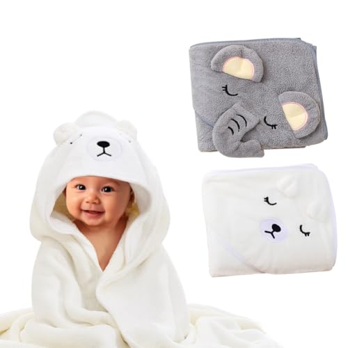 Voarge 2 Pcs Toalla de Baño con Capucha para Bebés 80x80 cm, suave y súper absorbente, Adecuada para Bebés de 0 a 4 Años