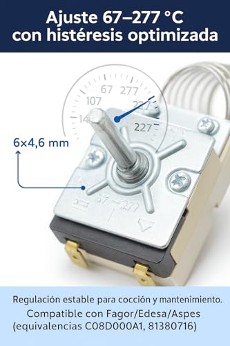 RECAMBIOS DREYMA ® Einstellbarer Thermostat für Elektroherd 2 Terminale FAGOR T150, EDESA und ASPES C.O. C08D000A1 und 81380716