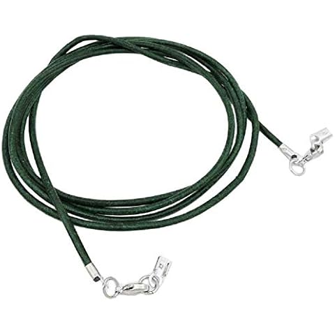 unbespielt Leather Cord Necklace for Pendant Green Men Women 2 x Lobster Clasp Silver Colored 1 m x 2 mm Shortenable Cover
