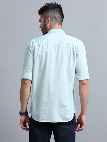 Image of Men Slim Fit Solid Spread Collar Casual Shirt
