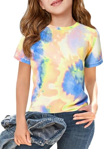 Image of Haloumoning Girls Tie Dye Short Sleeve Shirt 5-14 Years | Kids Summer Fashion, Girls shirts,Girls tshirt,Tops for girls,Tie dye shirts,Crewneck Tops, Casual Tees