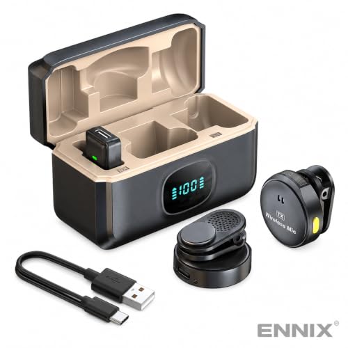 Image of ENNIX Q-8 Dual Wireless Microphone for Camera Laptop & Smartphones | 2.4G Mini Collar Mic with Noise Cancellation & Magnetic Clip | Wireless Mic for YouTube Vlogging Recording & Interviews