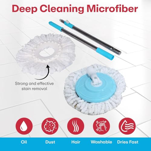 Image of Mumma's LIFE Plastic Spin Mop Bucket, Moppers for Cleaning Floor, Mop Set Extendable Handle, Removable Wringer 360 with Floor Cleaner Mopping Stick (Round Mop with Steel Wrangler)