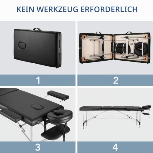 Careboda Mobile Massageliege Klappbar 3 Zone, Höhenverstellbare Massagebank Aluminium mit Kopfstütze & Armlehnen und Tragtasche… – Ansicht 6