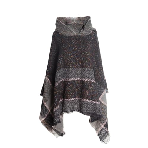 Womens Cable Knit Poncho Sweater Cape Boho Hooded Pullover Capelet Soft Casual Shawl Wraps Knitted Shawl with Fringed