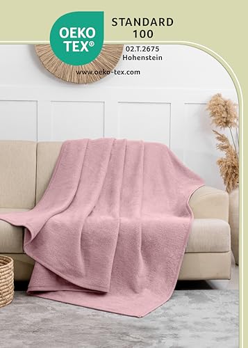LAYNENBURG Premium Baumwolldecke 150x200 cm - Oeko-TEX 100 - Baumwollmix Kuscheldecke - Decke als Wohndecke, Sofa-Decke & Couchdecke - Wolldecke kuschelig-warm aus Baumwolle (Altrosa)
