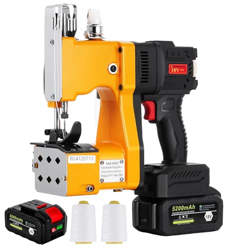 MXBAOHENG Maquina de coser saco con 2 baterías velocidad ajustable 18 V cierre de bolsas Industrial máquina de cierre de bolsas de mano para arroz/sacos/tejido/papel/bolsas de plástico GK9 900D