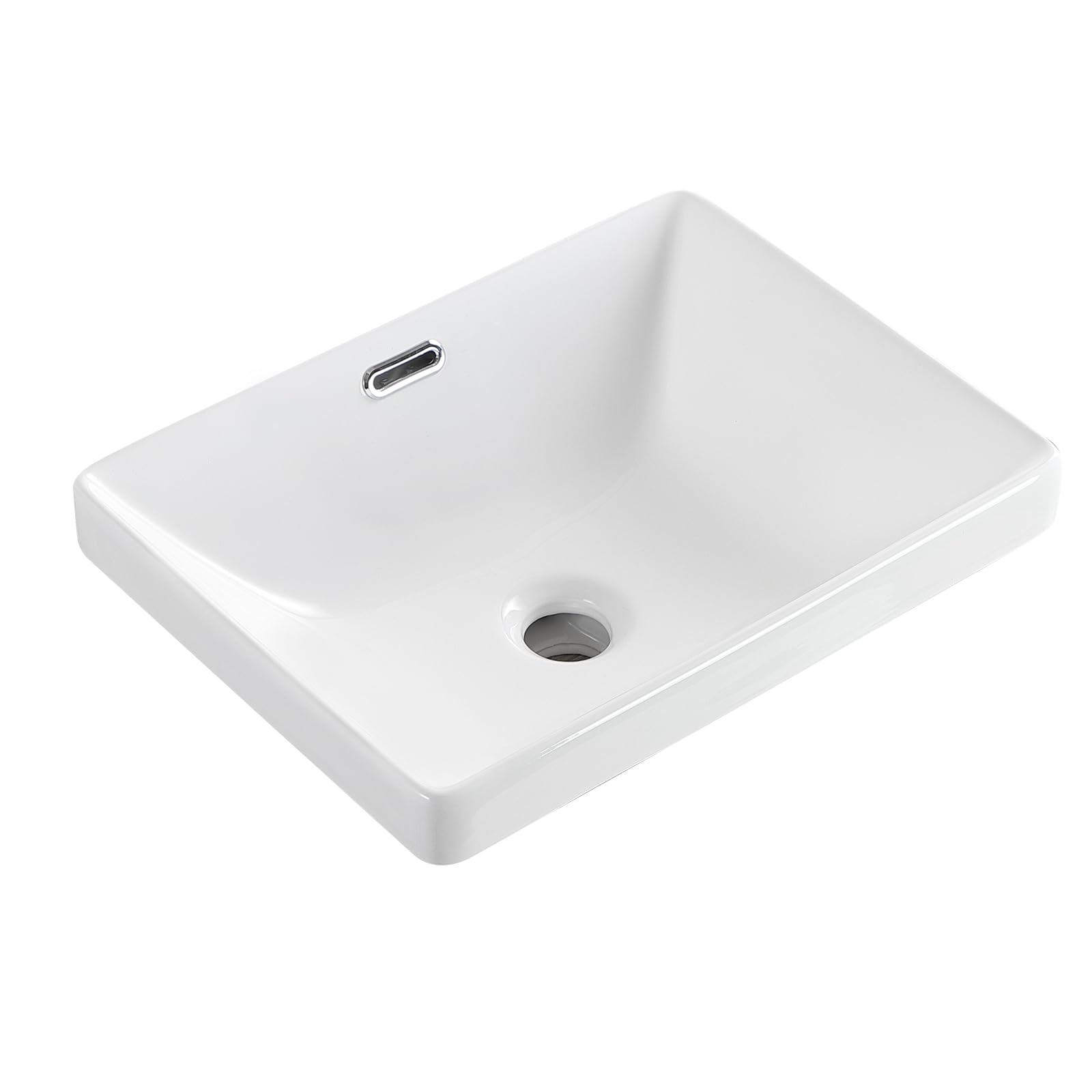 Fregadero de baño de 16.7 x 12.6 pulgadas, semi empotrado, fregaderos de baño rectangulares con desbordamiento de cerámica blanca para baño, fregadero moderno sobre mostrador 2