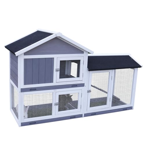 屋外 小動物用ハウス うさぎ小屋 鶏 モルモットフェレット用屋外ハウス ハリネズミ ケージ 2層構造 ペットハウス ランニングスペース付き スロープ付きペット小屋 引き出し式トレイ付き 排泄分離機能 通気性 ワイヤーメッシュ アスファルト屋根付き3〜4匹の