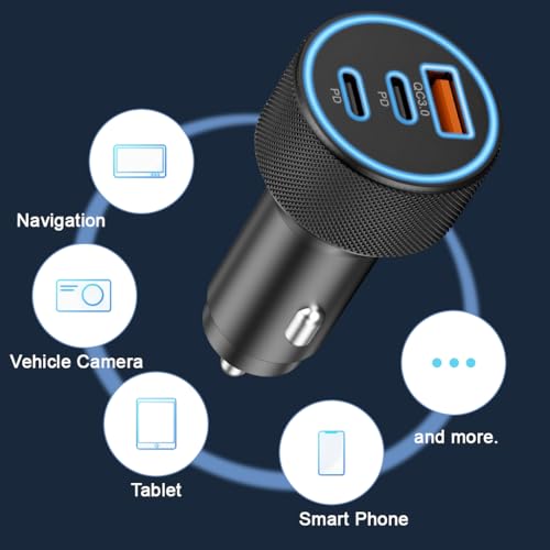 Image of 3 in1 Car Mobile Charger 97W Car Charger Mobile Phone Charging Type C Laptop, Three Port Fast Charging, 37W & 30W Type-C PD, 30W USB, for Android,iPad & Other (Black)
