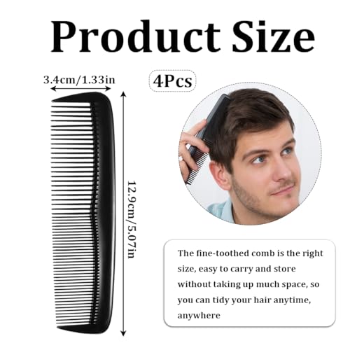 4PCS Hair Comb Portable Pocket Plastic Hair Combs Fine and Standard Tooth Combs Black Mens Combs for Women Men Hairdressing Barber Hair Care Tool - Image 3
