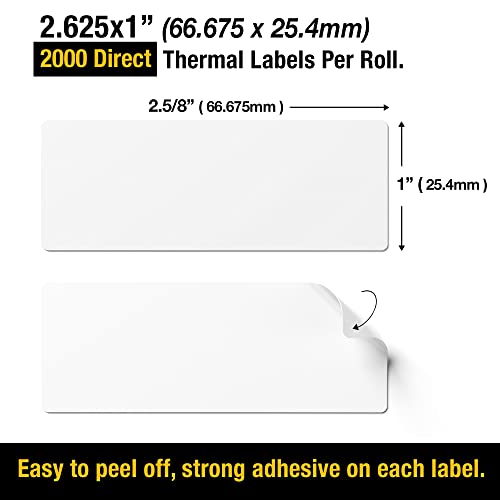 Jumuk Supplies 2 5/8" X 1” Direct Thermal Labels 2000 Per Roll Perforated Sticker For Barcode Shipping Labels Desktop Label Printers For Multipurpose Shipping Address (1 Roll (2000 Labels)) #TOP2
