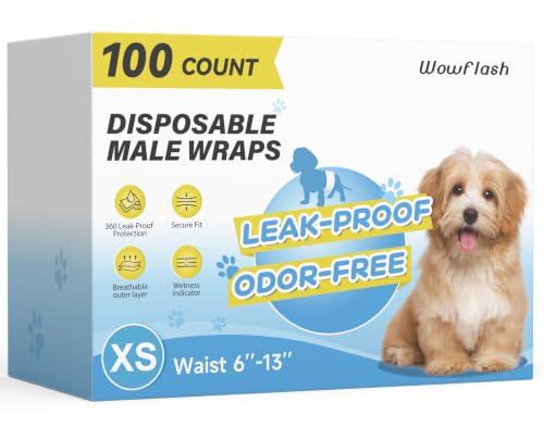 Image of Wowflash 100 Count Dog Belly Bands for Male Dogs, Male Dog Diapers Disposable, Leakproof Dog Wraps with Wetness Indicator, Breathable Quick-Dry, Secure Fit for Doggy Puppy Training, X-Small