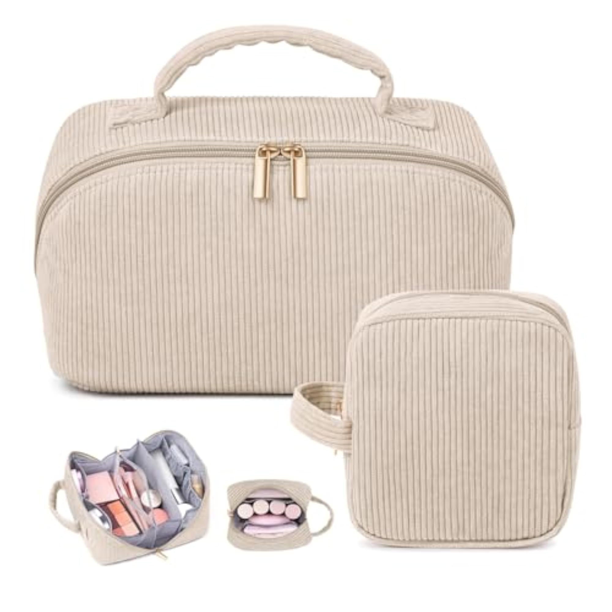 2 Pcs Makeup Bag Set, Corduroy Pouch for Women