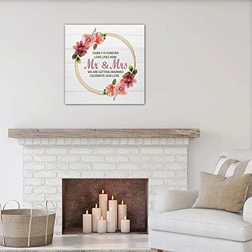 Plaque murale en bois Mr & Mrs contre les murs vides