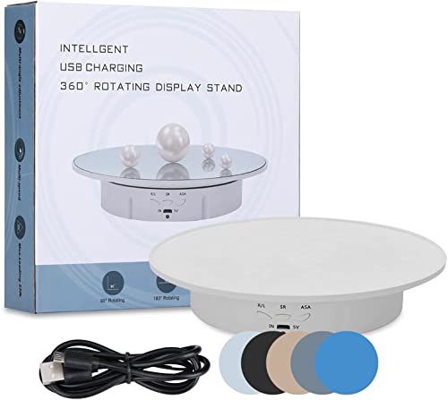 JAYEGT Motorized Rotating Display Stand, 7.87inch /17.6lbs Load, 360 Degree Electric Rotating Turntable for Photography Products, Jewelry, 3D Model ,with 5 Colors Backgrounds -- White