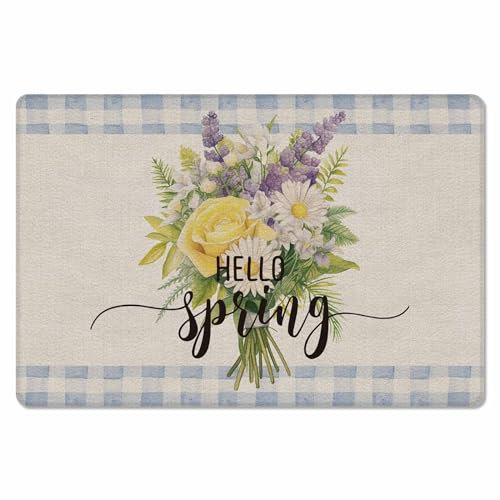 Botanical Flower Antifatigue Kitchen Bath Door Mat Cushioned Runner Rug,Washable Welcome Floor Sink Mat,Waterproof & Non-Slip Standing Doormat for Kitchen,Spring Summer Plant Lattice Blue 20