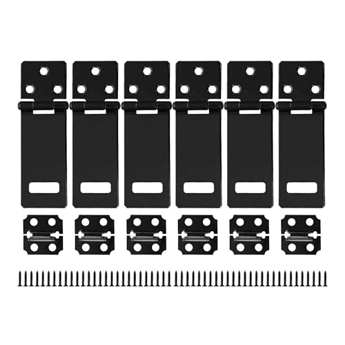 Image of 6PCS 2.5 Inch Padlock Hasp Latch, Black Iron Door Slide Bolt Lock Security Gate Clasp Hardware with Screws for Home Garden Yard Wooden Fence Cabinet Window Pet Cage