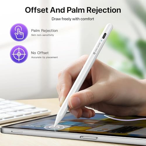 Image of eller sante Universal Stylus Pen for Touch Screen Devices Compatible with Android, iOS, Tablets & Smartphones iPad Pencil Palm Rejection Power Display Tilt Sensitivity Magnetic Adsorption- White