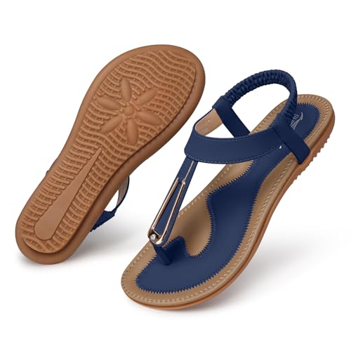 Image of SHIBEVER Womens Sandals Summer Flat: Dressy Casual T-Strap Flip Flop Thong Flats Sandals - Comfortable Walking
