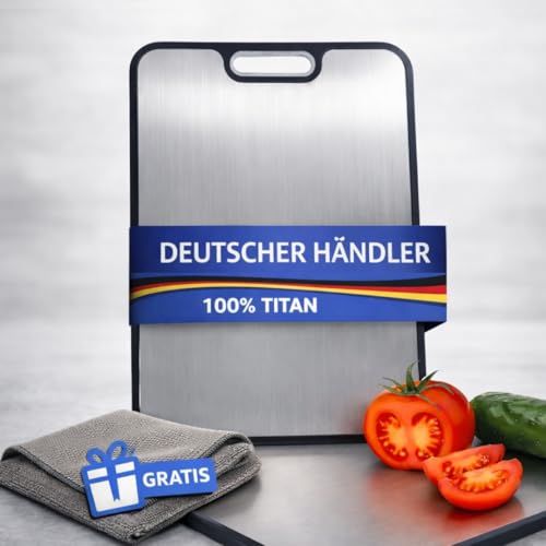 NYGRO Schneidebrett Titan - Antibakteriell, Nickelfrei, Hygienisch, Rutschfest | 100% Titan Schneidebrett Messerschonend | Großes Küchenbrett inklusive Mulifunktionstuch nur bei e-commerce Schwarz