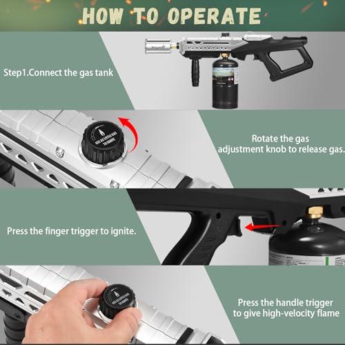 Image of Powerful Propane Grill Torch Gun - Cooking Torch - Flame Thrower Blow Torch Gun - Adjustable Flamethrower for BBQ, Camping, Campfire, Weilding, Searing Steak, Weeding(Tank Not Included)