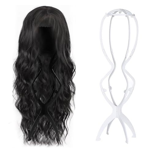 XINSUO 2 Stück 50cm Hohe Perückenständer, Faltbare Plastik Perückenkopf, Perrückenkopfhalter, Wig Stand, Geeignet zum Ausstellen, Aufbewahren und Trocknen von Perücken(Schwarz, Weiß)