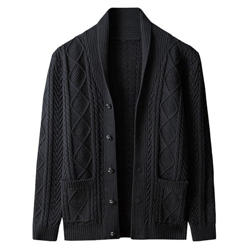 Men's Trendy Casual Cardigan Sweaters Buttons Down Cable Knit Cardigan Shawl Collar Sweaters with Pockets (Black 2,XX-Large)