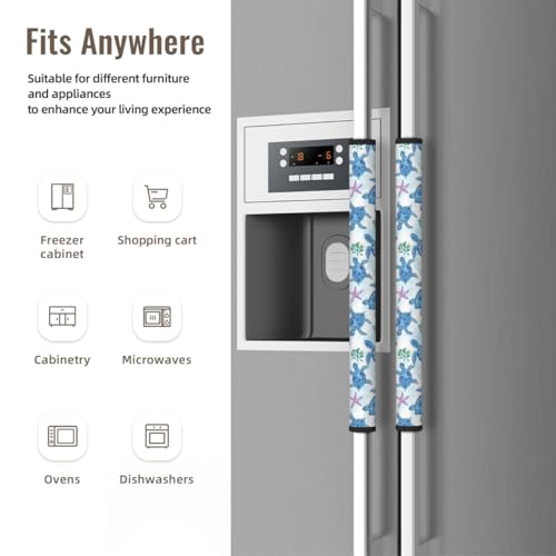Image of Turtle Refrigerator Door Handle Covers Set of 2, Neoprene Fridge Door Handle Covers Washable Non-Slip Protector for Fridge Dishwasher Appliance Handle Covers, Keep Your Kitchen Clean
