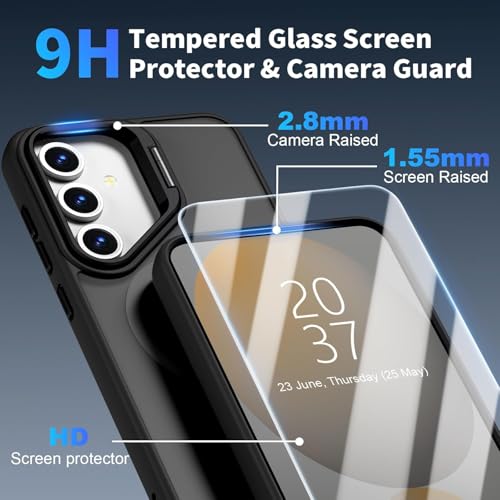 Image of DIZORO Polycarbonate Samsung Galaxy S24 FE Case Compatible with Mag Safe & Wireless Charging,with Camera Stand,Military Grade Drop Tested,Translucent Hard Back Soft Edge Back Cover(Camera Stand Black)