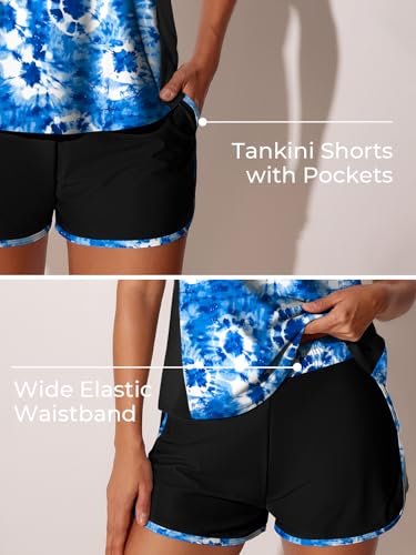 Image of Summer Mae Blouson Tankini Swimsuits for Women 2026 Tummy Control Two Piece Bathing Suits with Sporty Pockets Swim Shorts