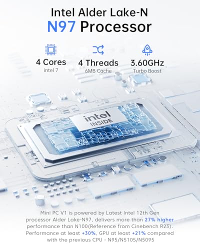 Image of ACEMAGIC Vista V1 N97 Mini Pc, 12Th Gen Intel N97 (Beat N150 /N95, Up to 3.6Ghz), 16GB DDR4 RAM 256GB SSD Mini Computers, 4K Dual Display, WiFi /Bt, Vesa Mount, Home /Office Micro Pc