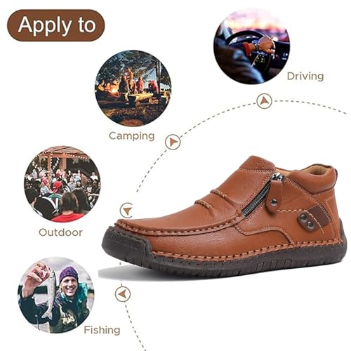 The First Young Shoes Men,Hillde Shoes with Side Zipper for Men, Men's Leather Handmade Platform Shoes Ankle Chukka Boots Slip on Loafers for Hiking Driving Moccasin Shoe3