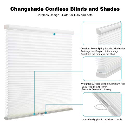 Changshade Cordless & Light Filtering Cellular Shade, Tools-Free Pleated Polyester Honeycomb Shade, Light Blocking Window Shade And Blind, 19 Inches Wide, White Cel19Wt36B #TOP2