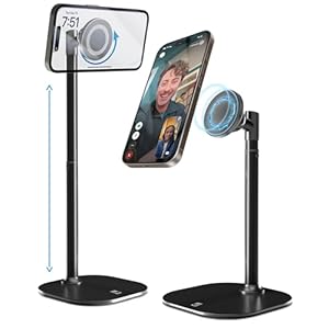 COOPER MagStand, Adjustable Magnetic iPhone Stand for Desk & Phone Holder for Video Recording, Compatible with MagSafe, Stand for iPhone 17 Pro Max, 16/15/14/13/12, Small Mag Safe Tripod (Black)