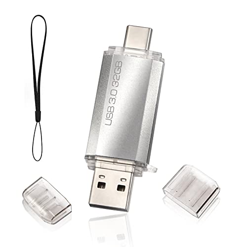 USB Stick 3.0 32 GB 2 in 1 USB Flash Drives USB 3.0 USB C Type C Memory Stick OTG Dual Flash Drive 2-in-1 Memory Stick for Tablet, PC, Android Mobile Phone (Samsung, Huawei, Honor, Xiaomi) Silver