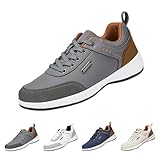 Tenis de piel vegana con cordones para hombre, cómodos, informales, transpirables, clásicos, para caminar, correr, deportes, gimnasio, atletismo, fitness, gris, 42 1/3 EU