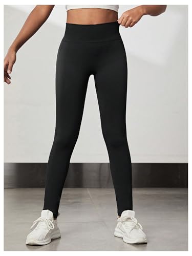 OYOANGLE Girl's Athletic Leggings Workout Running Yoga Pants High Waist Solid Dance Tights4