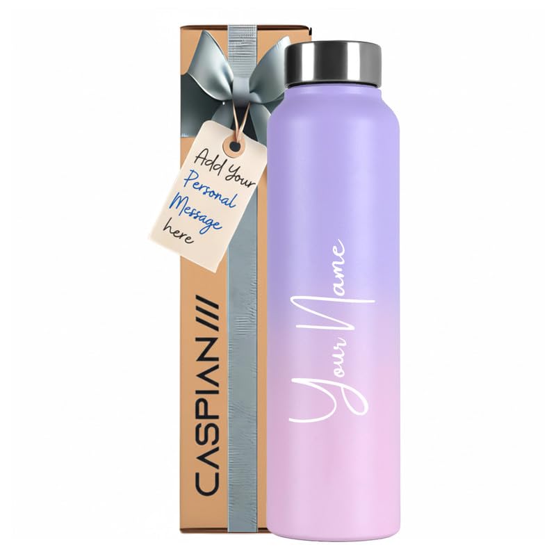 Image of Caspian Astra Customised Stainless Steel Water Bottle 1L, Bloom with Logo Print - Personalised Water Bottle with Your Name Print for Kids Boys Girls School Office Gym- Perfect for Corporate Gifting