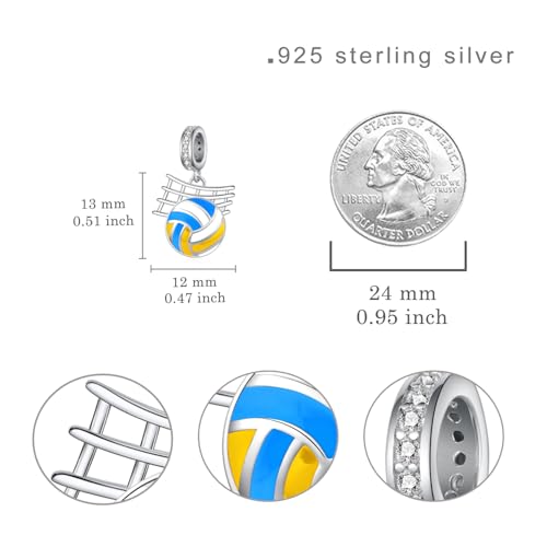 Image of Sport Charm for Women 925 Sterling Silver Sports Charms for Bracelets Sports Balls Jewelry Gifts for Women
