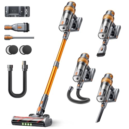 Cordless Vacuum Cleaner, 650W/55KPA 65Min, Stick Vacuum with 1M Extendable Hose, Self-Stand Feature, Auto Mode, Wall Mounted Charging, Touchscreen, Anti-Tangle Vacuum for Pet Hair/Carpet/Floor/Car