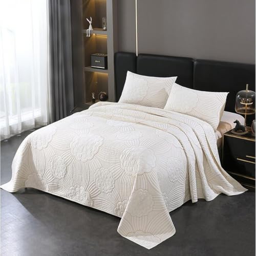 XIUWOUG Dessus De Lit 2 Personnes 240x260 100% Coton Boutis Couvre Lit Beige Floral Réversible Couverture de canapé Couverture de lit avec 2 taies...