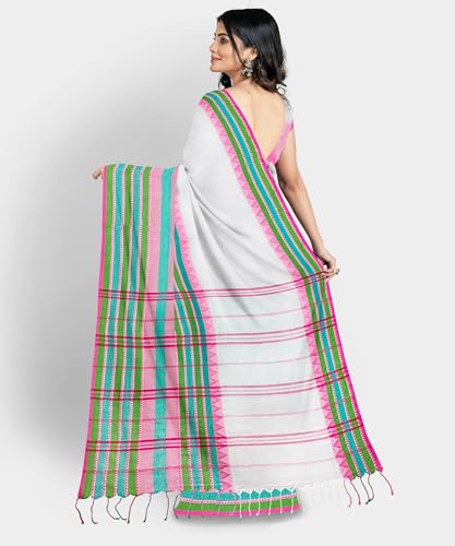 Image of eC ESHA'S COLLECTION Women's Cotton Blend Begumpuri Handloom Saree With Unstitched Running Blouse Piece